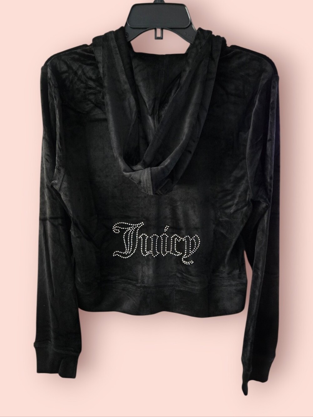 Juicy Couture Black Cropped Hoodie with Rhinestone Juicy Logo
